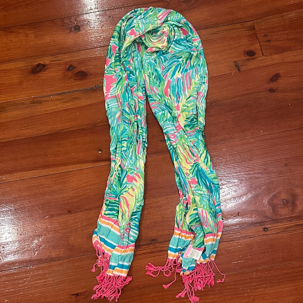 Lilly Pulitzer Tropical Print Scarf with Fringe